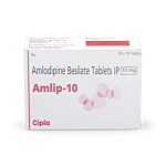Amlip 10 Mg Tablet Box/Carton showing the Front face.