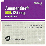 Augmentin 500 Mg+125 Mg Box/Carton showing the Front face.
