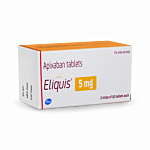 Eliquis 5 Mg Box/Carton showing the Front face.