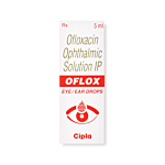 Oflox 5 ml Eye Drops Bottle showing the Front face.