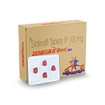 Zenegra Red 100 mg Tablet Box/Carton + Blister Pack showing the Front face.
