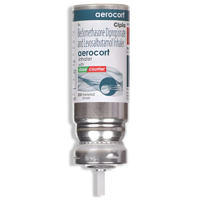Aerocort Inhaler 50 mcg + 50 mcg Inhaler showing the Front face.