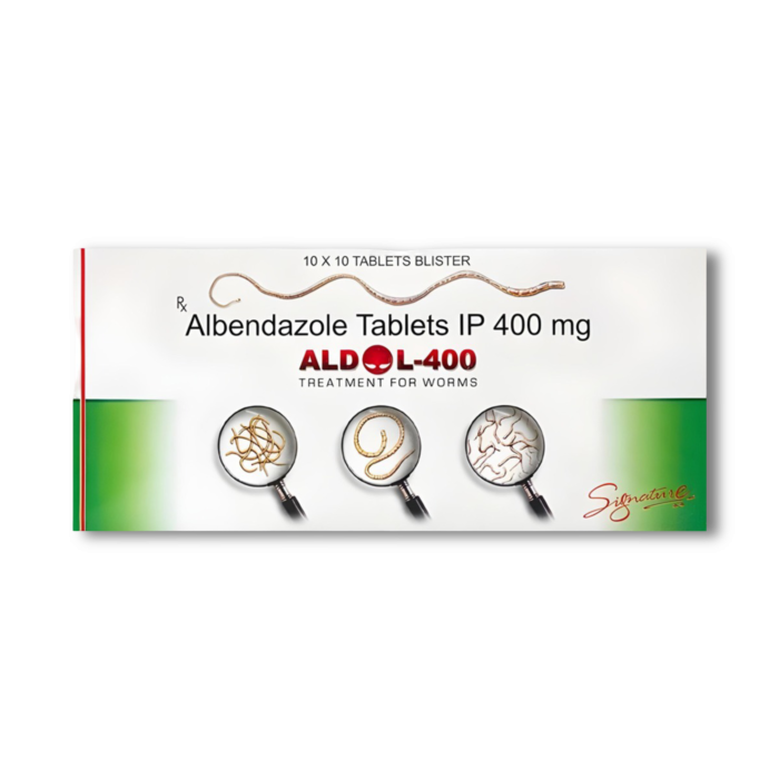 Aldol 400 Mg Tablet Box/Carton + Blister Pack showing the Front face.