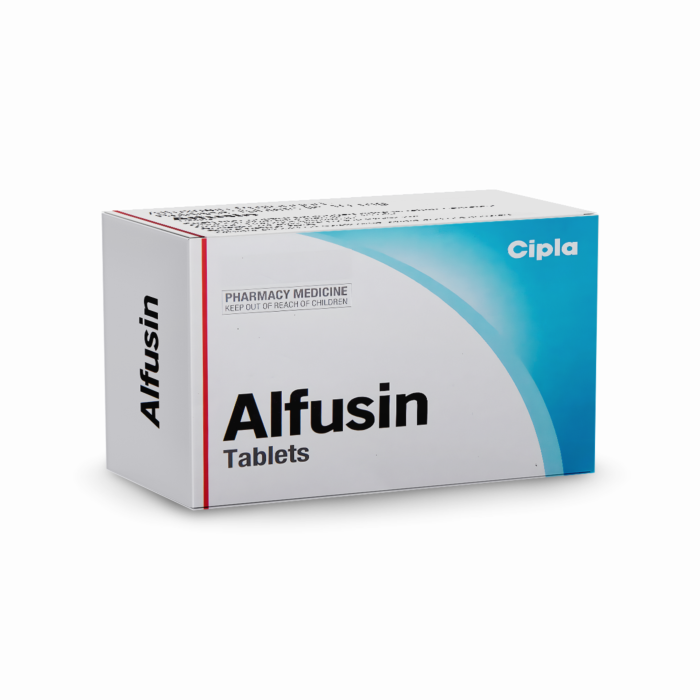 Alfusin 10 Mg Box/Carton showing the Front face.