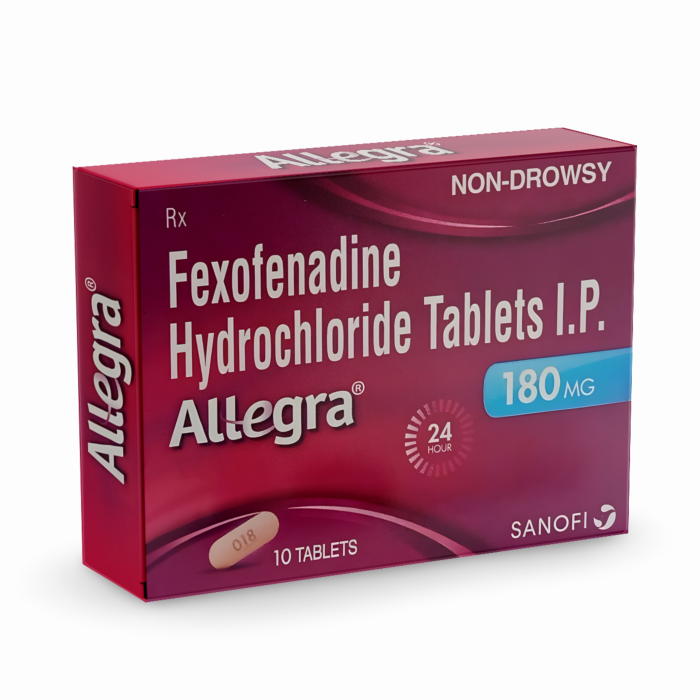 Allegra 180 Mg Box/Carton showing the Front face.