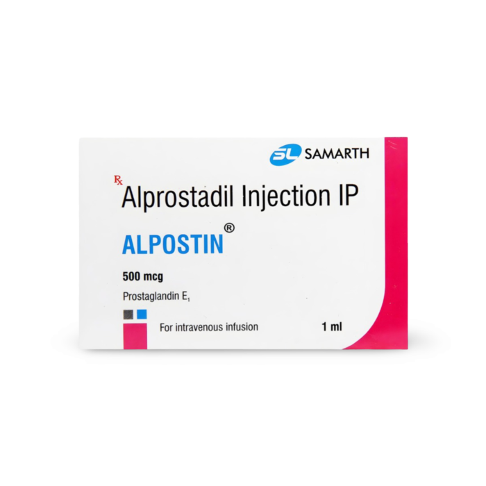 Alpostin 500 Mcg Injection 1ml Box/Carton showing the Front face.