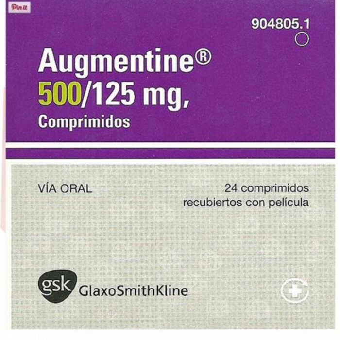 Augmentin 500 Mg+125 Mg Box/Carton showing the Front face.