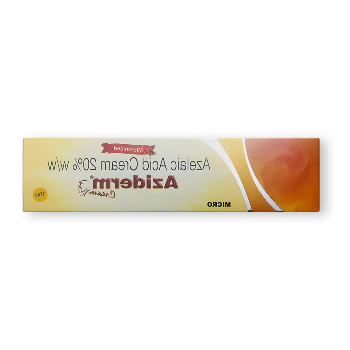 Aziderm Cream 20 % (15 gm) Tube showing the Front face.