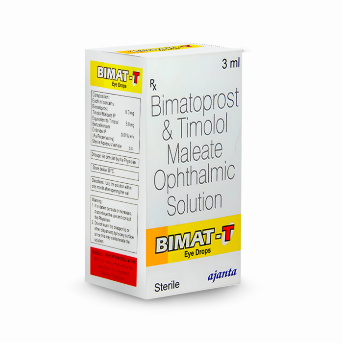 Bimat-T Eye Drop Box/Carton showing the Front face.