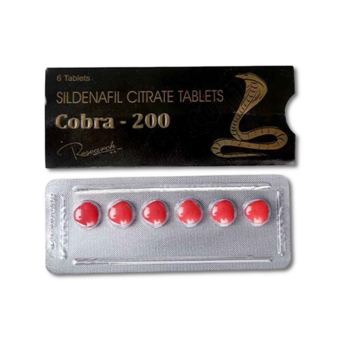 Cobra 200 Mg Box/Carton + Blister Pack showing the Front face.