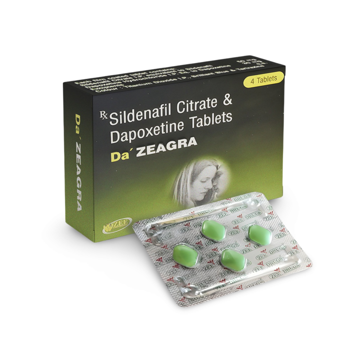 DA% Zeagra 50+30 mg Box/Carton + Blister Pack showing the Front face.
