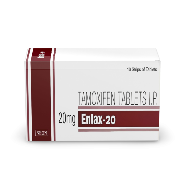 Entax 20 Mg Tablet Box/Carton showing the Front face.
