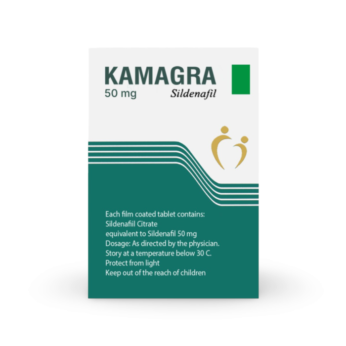 Kamagra 50 Mg Tablet Box/Carton showing the Front face.