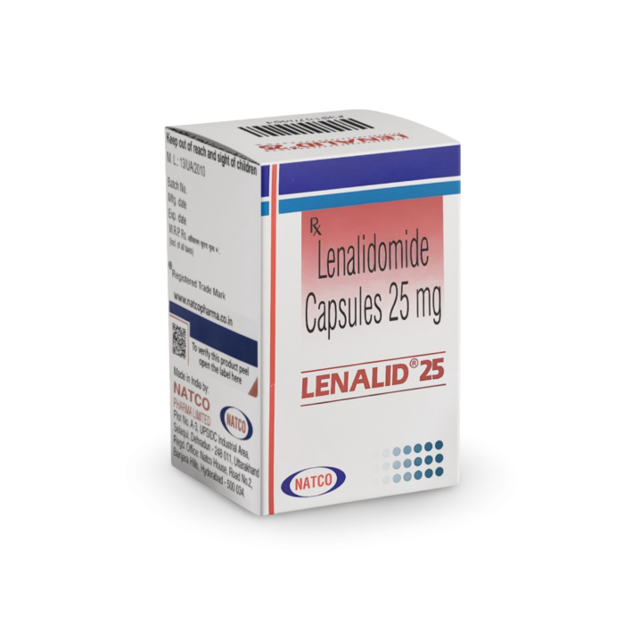 Lenalid 25 Mg Capsules Box/Carton showing the Front face.
