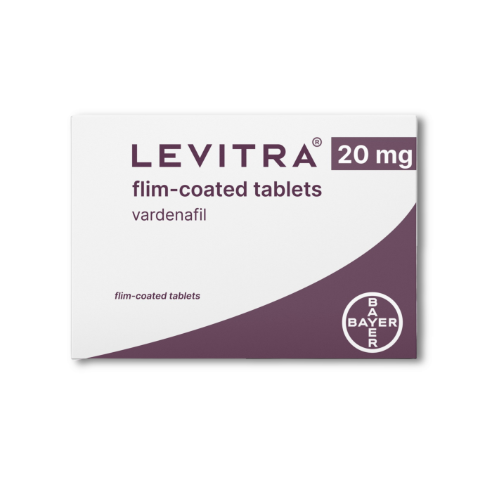 Levitra 20 mg Box/Carton showing the Front face.