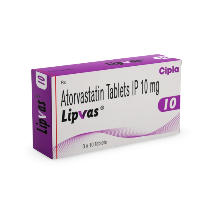 Lipvas 10 Mg Tablet Box/Carton showing the Front face.