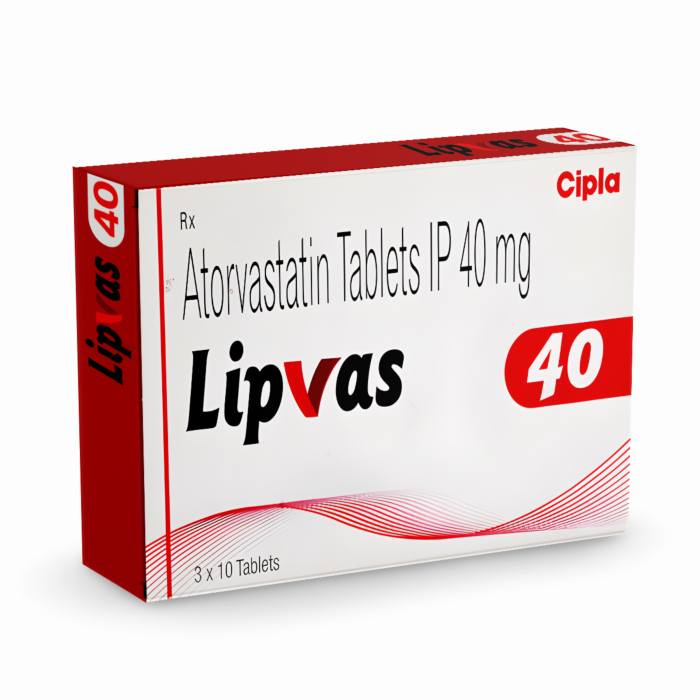 Lipvas 40 mg Box/Carton showing the Front face.