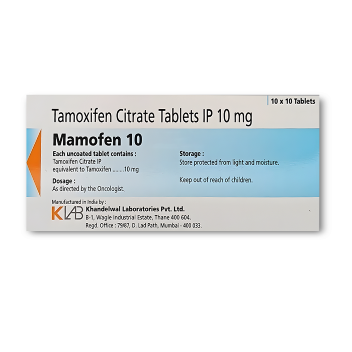Mamofen 10 mg Box/Carton showing the Front face.