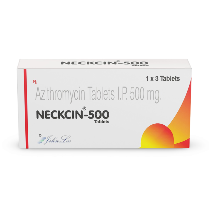 Neckcin 500 Mg Tablet Box/Carton showing the Front face.
