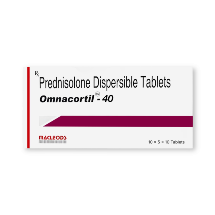 Omnacortil 40 Mg Tablet Box/Carton showing the Front face.