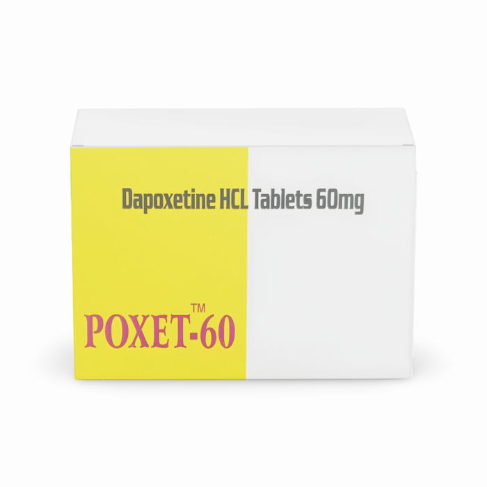 Poxet 60 mg Box/Carton showing the Front face.