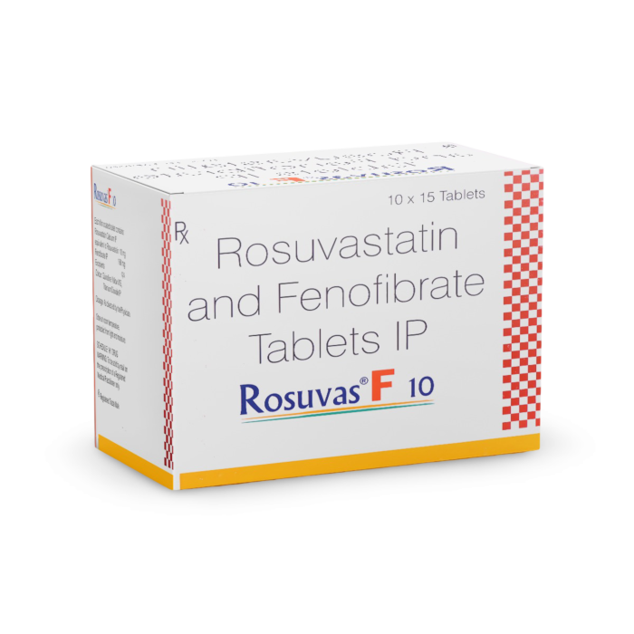 Rosuvas F 10 Tablet Box/Carton showing the Front face.