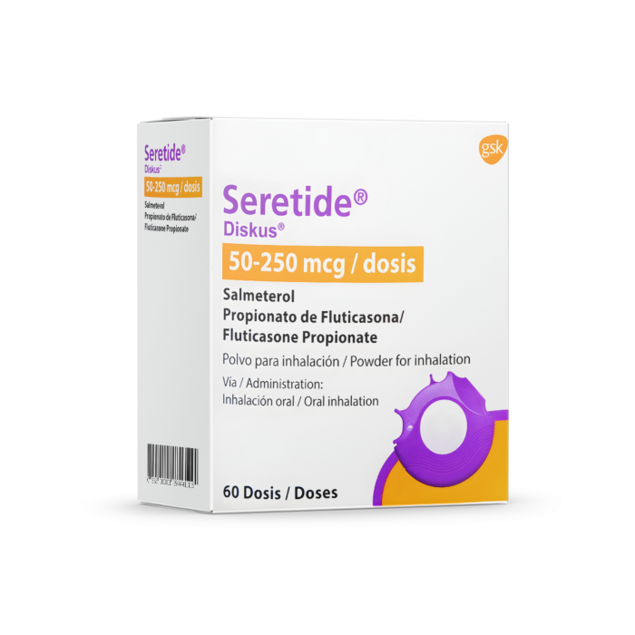 Seretide Diskus 50 mcg-250 mcg Box/Carton showing the Front face.