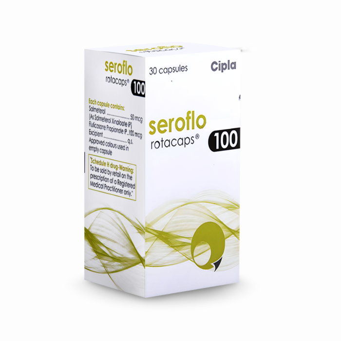 Seroflo Rotacaps 50 mcg + 100 mcg Box/Carton showing the Front face.