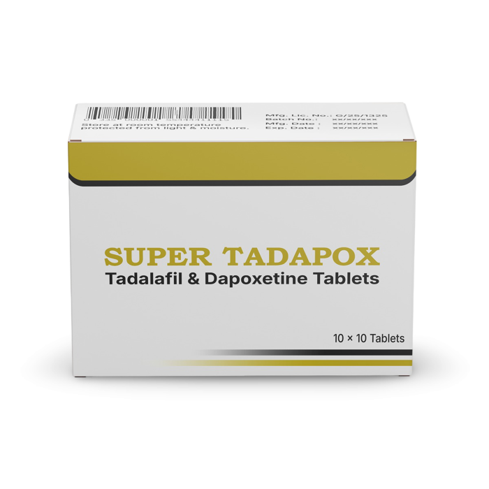 Super Tadapox tablet Box/Carton showing the Front face.