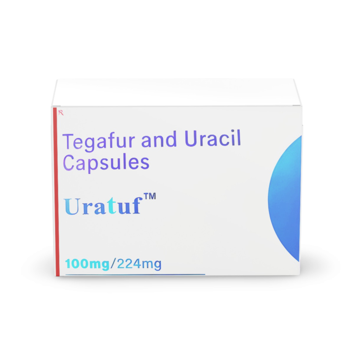 Uratuf (100+224) Mg Capsules Box/Carton showing the Front face.