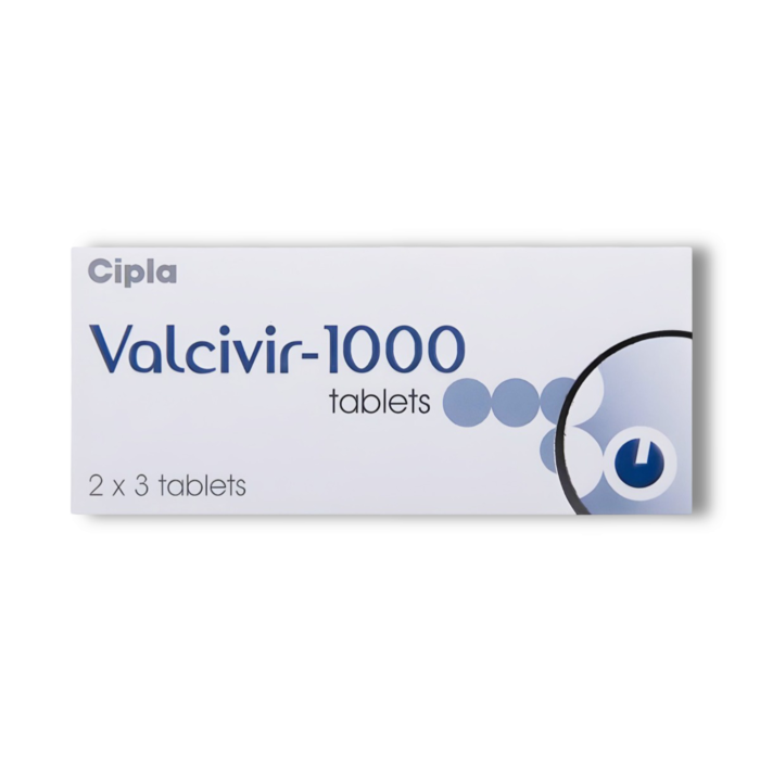 Valcivir 1000 Mg Box/Carton showing the Front face.
