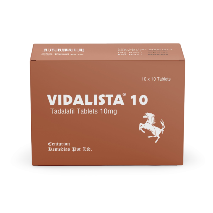 Vidalista 10 mg Box/Carton showing the Front face.