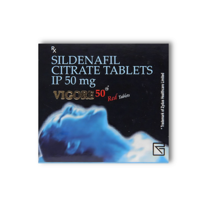 Vigora 50 Mg Box/Carton showing the Front face.
