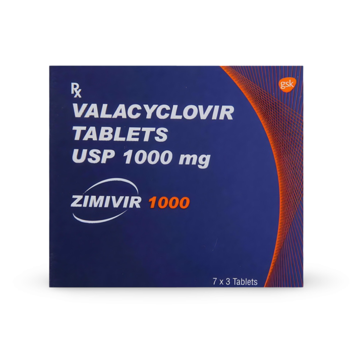 Zimivir 1000 Mg Box/Carton showing the Front face.